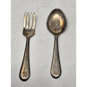 Vintage N.S. Col Silver Plate Baby Spoon & Fork